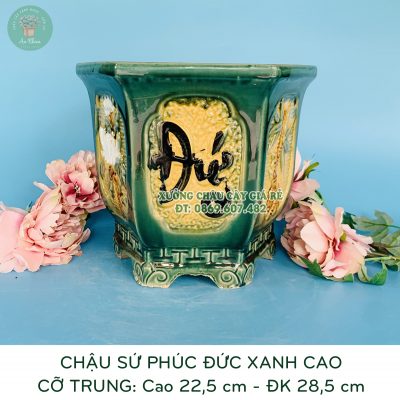 Cửa hàng mua chậu sứ trồng cây men xanh Phúc Đức cỡ trung giá rẻ