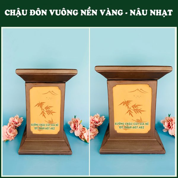 Đôn vuông gốm sứ nền vàng màu nâu nhạt bền đẹp